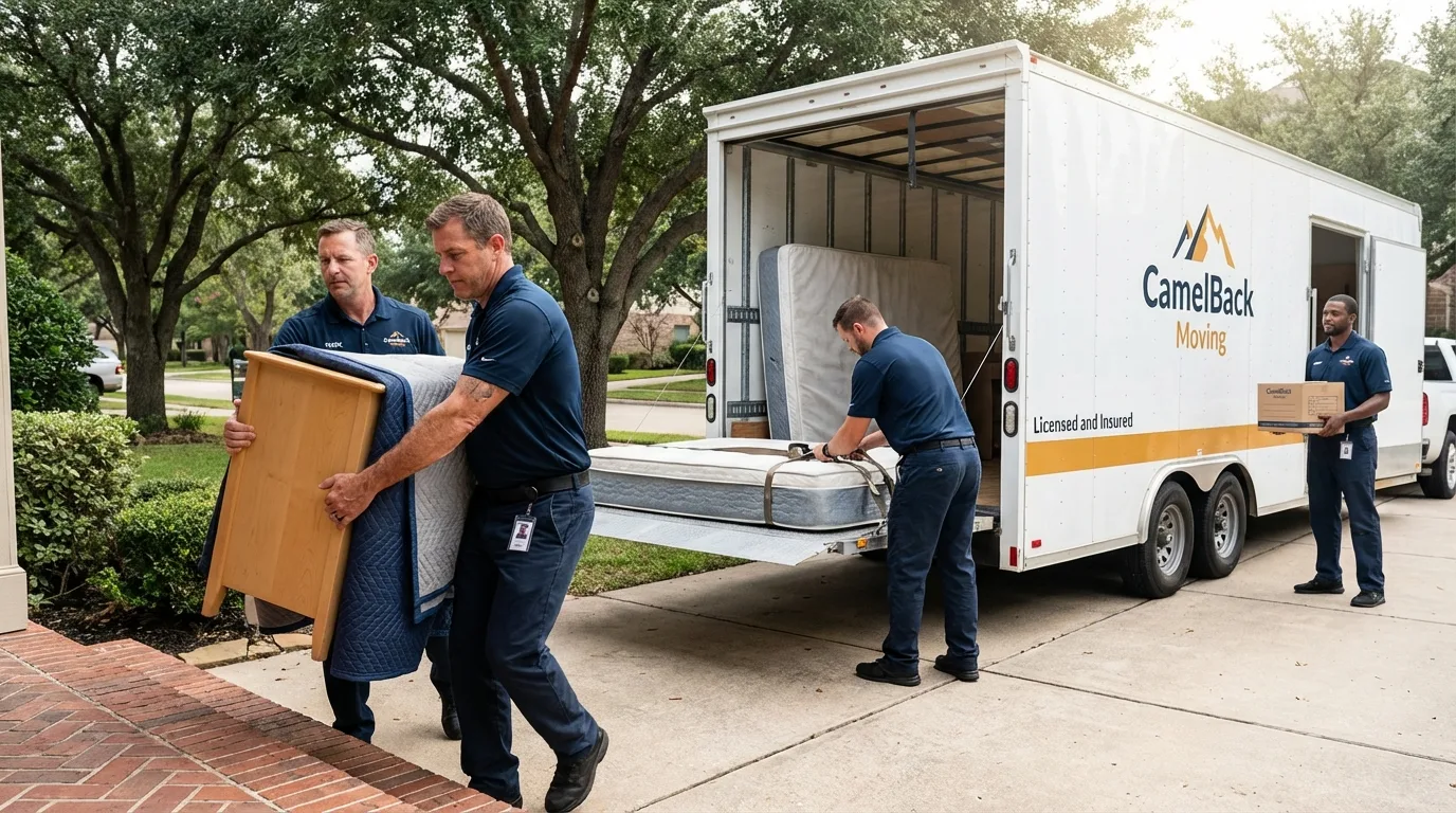 Crew loading residential truck for cross-state move from Los Angeles, CA