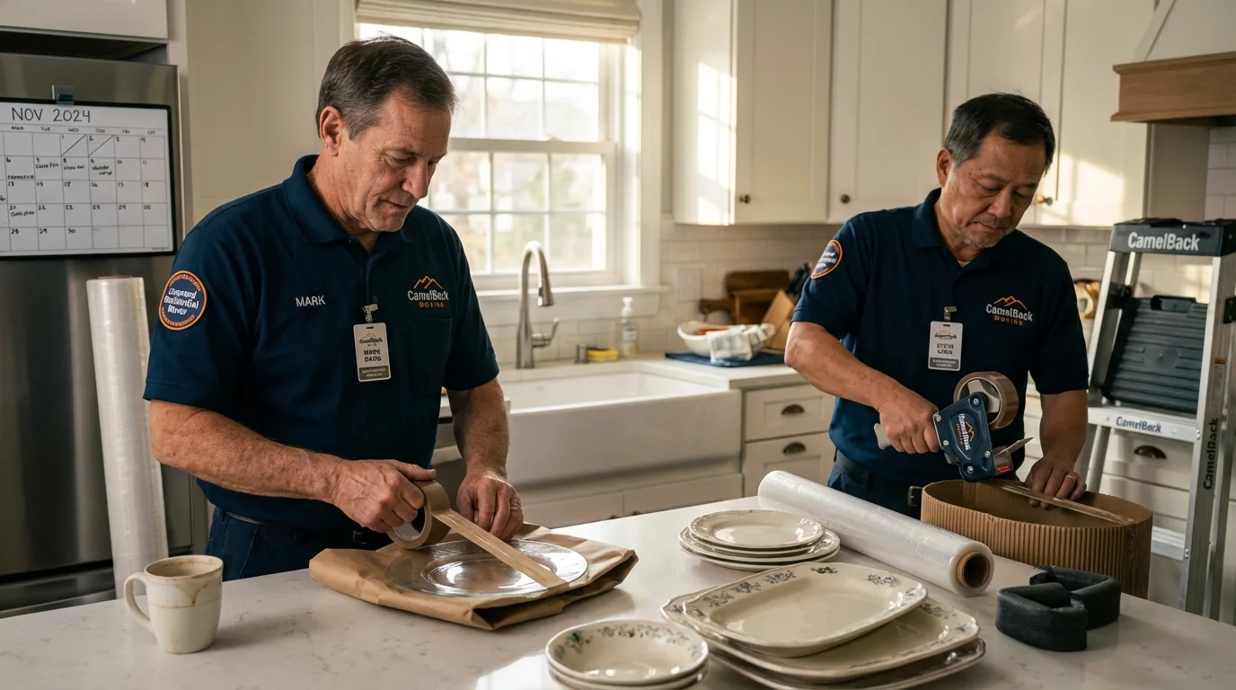 Professional crew packing kitchen dishware in Los Angeles, CA